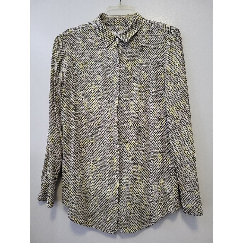 Equipment Geometric Print Silk Blouse in Black, White & Yellow
